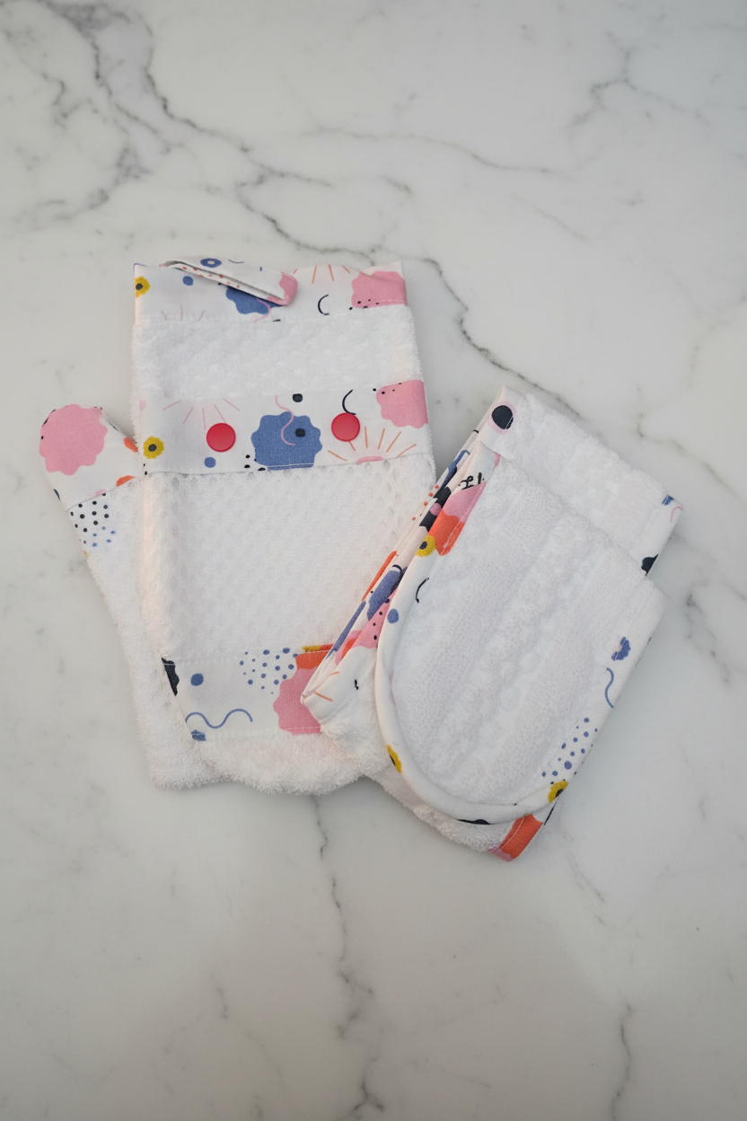 Ens. Gant de bain et bandeau démaquillant